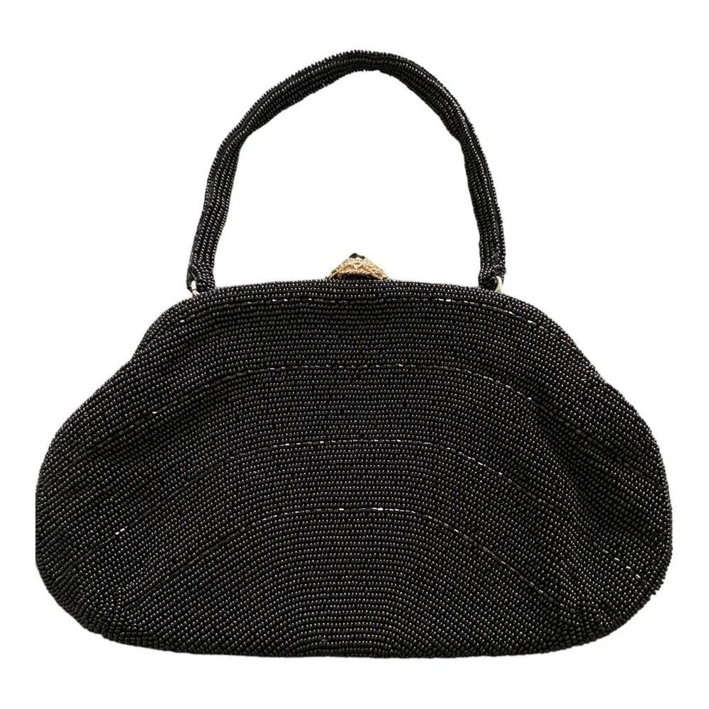 HAND BEADED BLACK PURSE